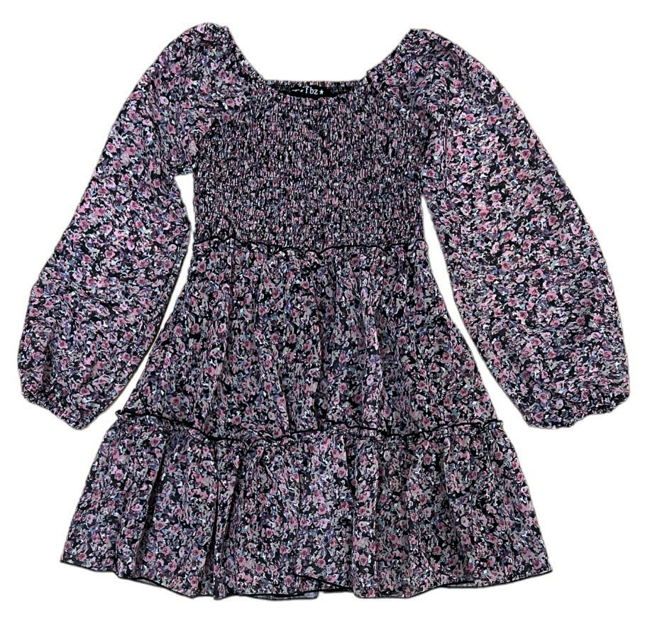 Flowers By Zoe Blk/Pink Floral Smocked Dress