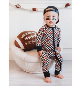 Dream Big Checkered Football Zipper Flip Footie