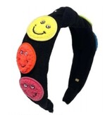 Bari Lynn Black Terry Knot Crystal Smiley Headband