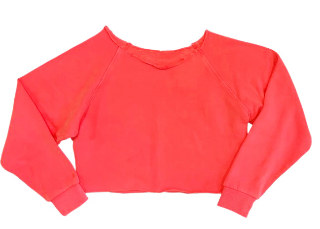 KatieJ NYC Shane Papaya Off Shoulder Crop Sweatshirt