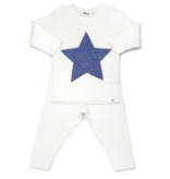 Oh Baby! Ivory w/ Blue Ribbed Star 2 pc Set