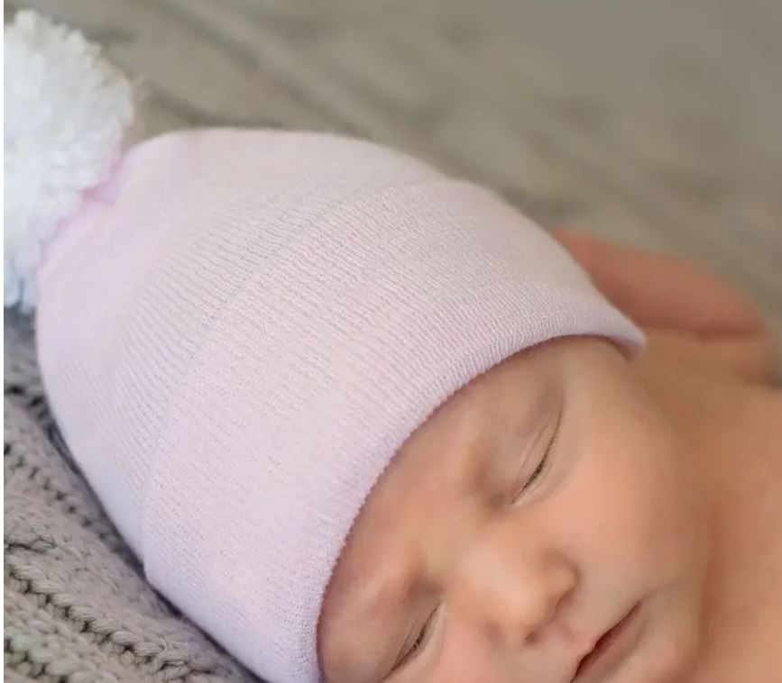 Ily Bean Pink White Pom Pom Newborn Hat