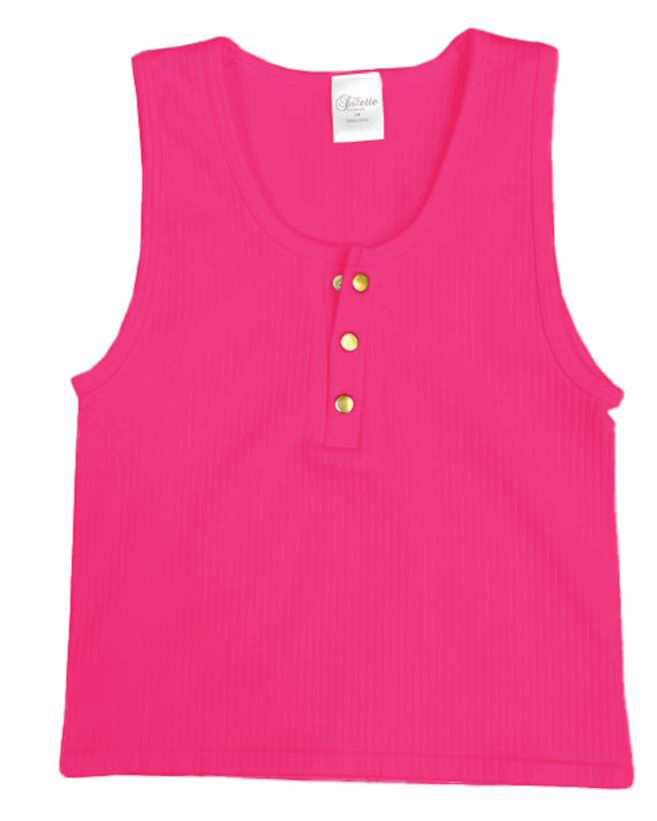 Suzette Neon Pink Seamless Rib Henley Tank