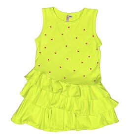 Sofi Neon Yellow/Pink Hearts Ruffle Dress
