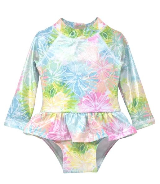 Flap Happy Hibiscus Shimmer Infant Ruffle Rashguard Swimsuit