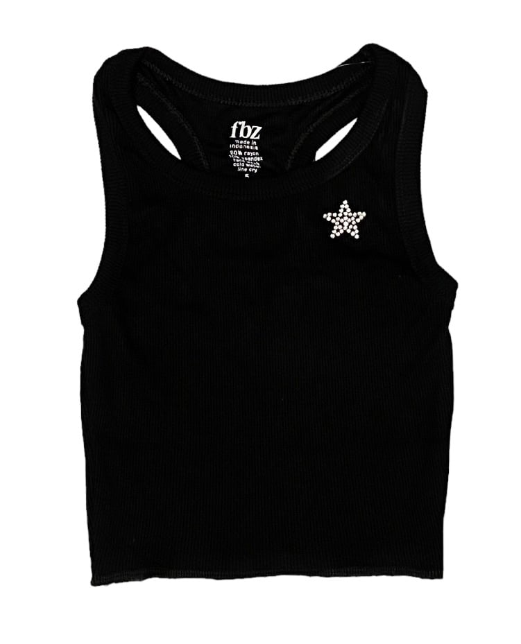 FBZ Blk Rhinestone Star Tank Top