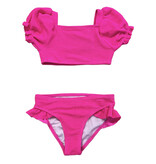 FBZ Neon Pink Puff Sleeve Crinkle Bikini