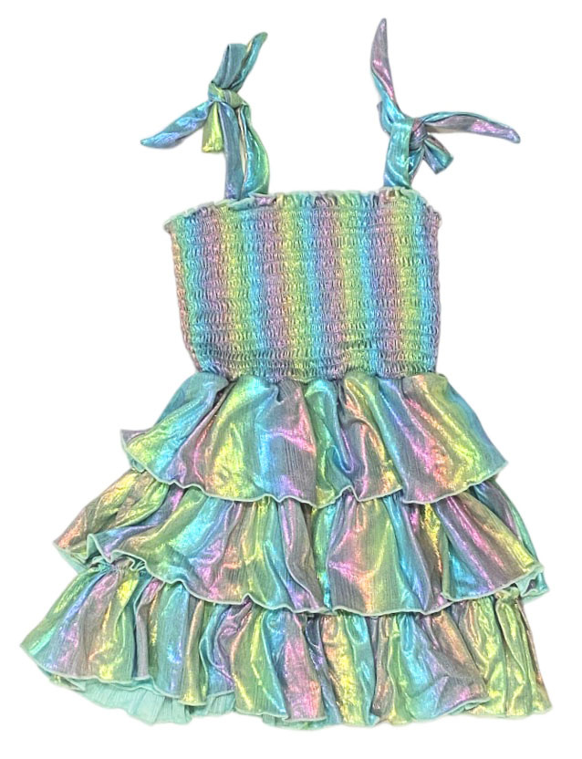 FBZ Light Rainbow Metallic Ruffle Infant Dress