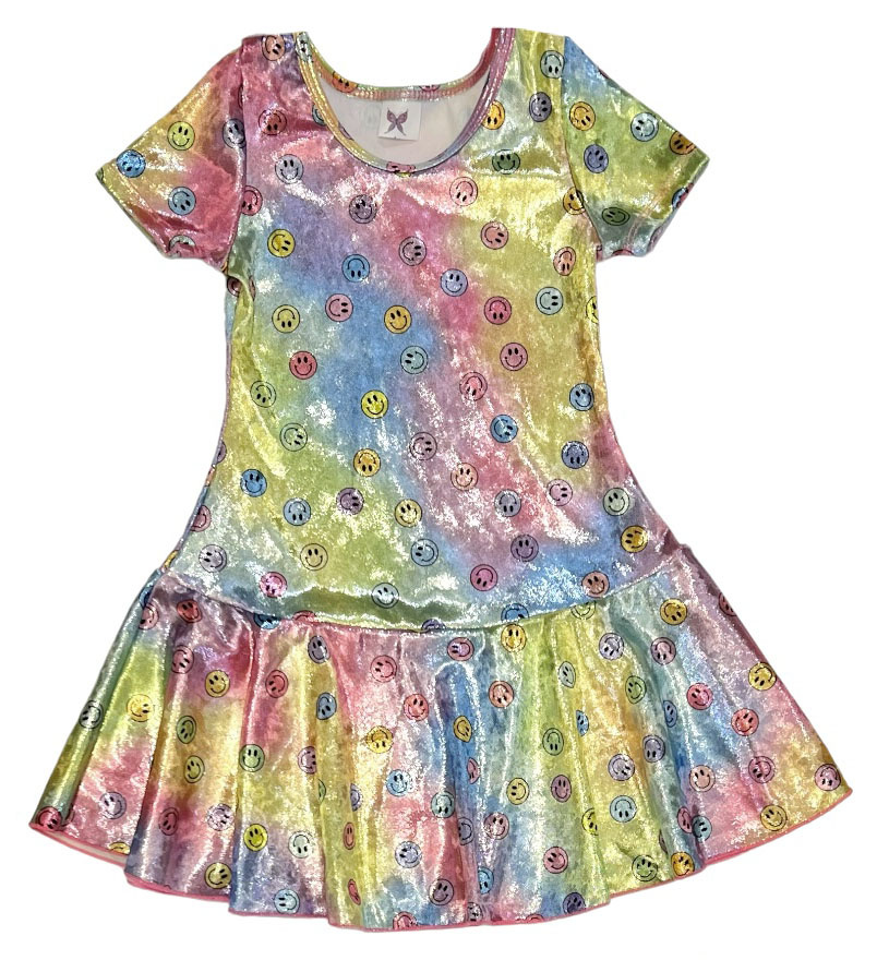 Social Butterfly Rainbow Smileys Velvet Inf. Dress