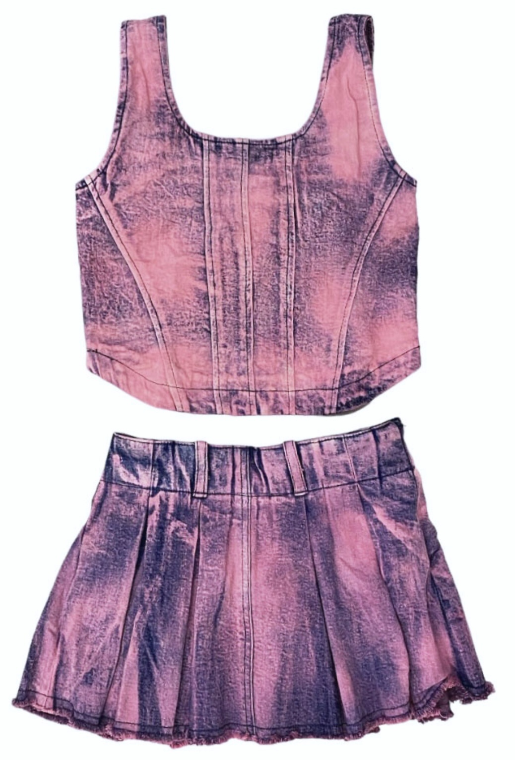 FBZ Lavender Dip Dye Denim Skirt Set