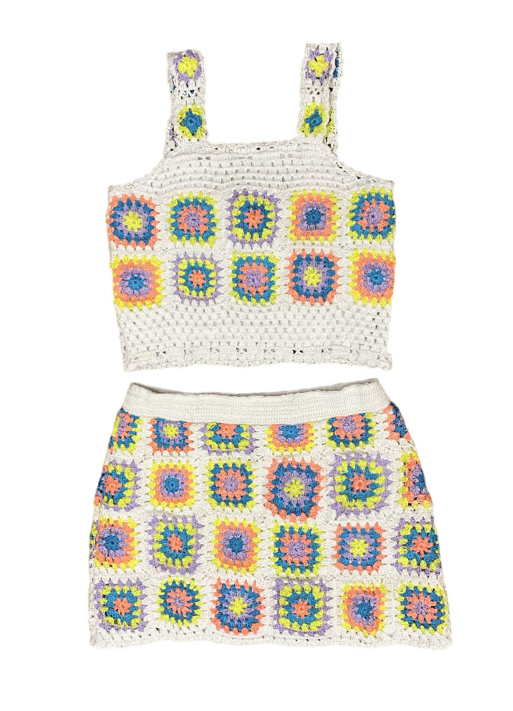 FBZ White Crochet Skirt Set