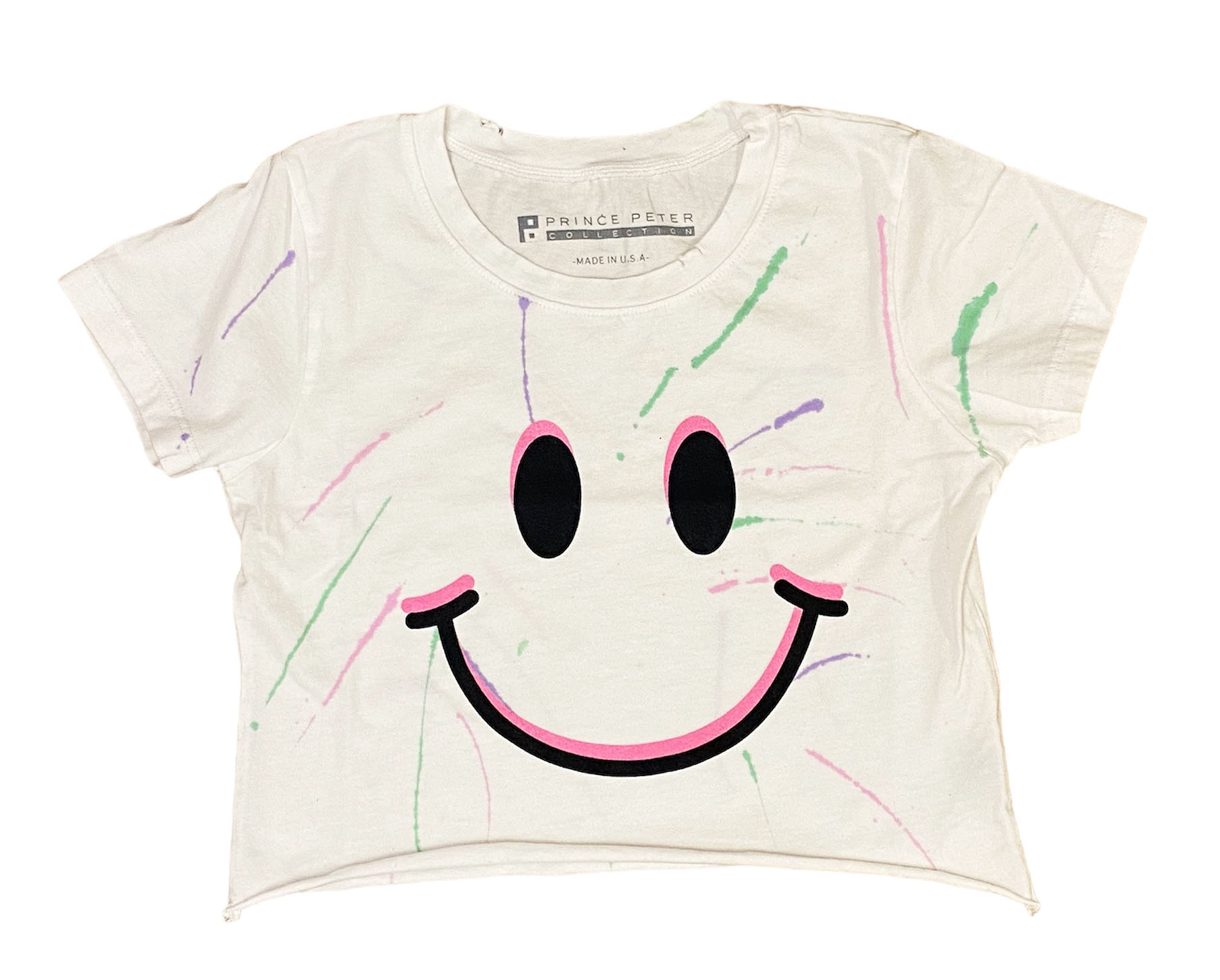 Prince Peter Happy Face Splatter Distressed Crop Top