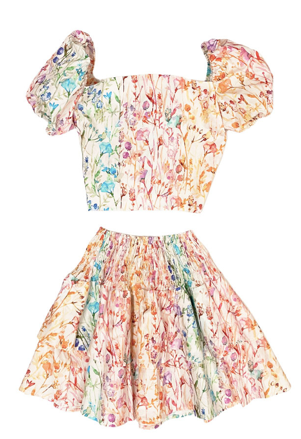 Theme Rainbow Watercolor Floral Skirt Set