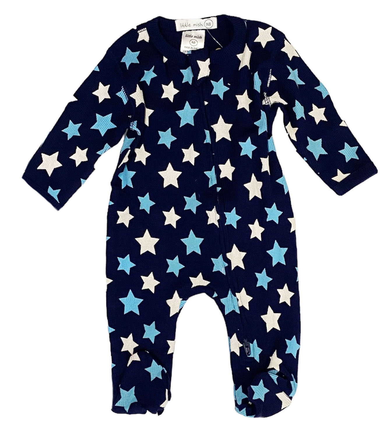 Little Mish Navy Star Ribbed Footie