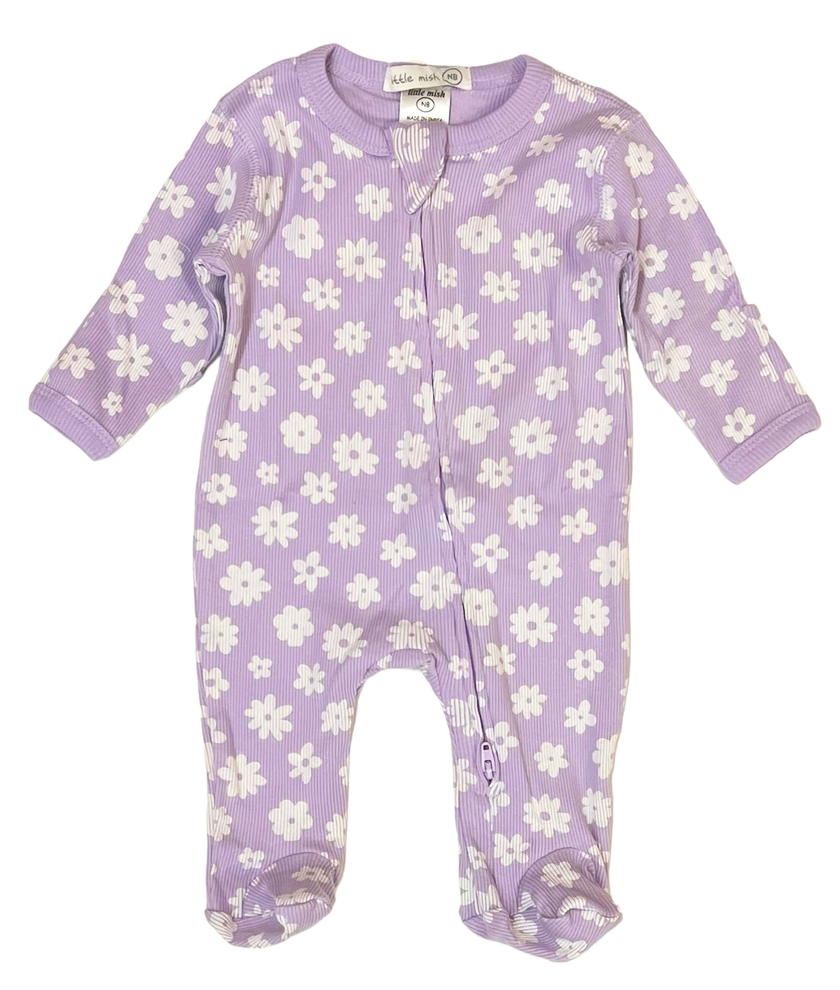 Little Mish Lilac Daisy Ribbed Footie