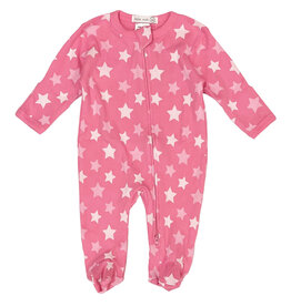Little Mish Pink Stars Ribbed Footie