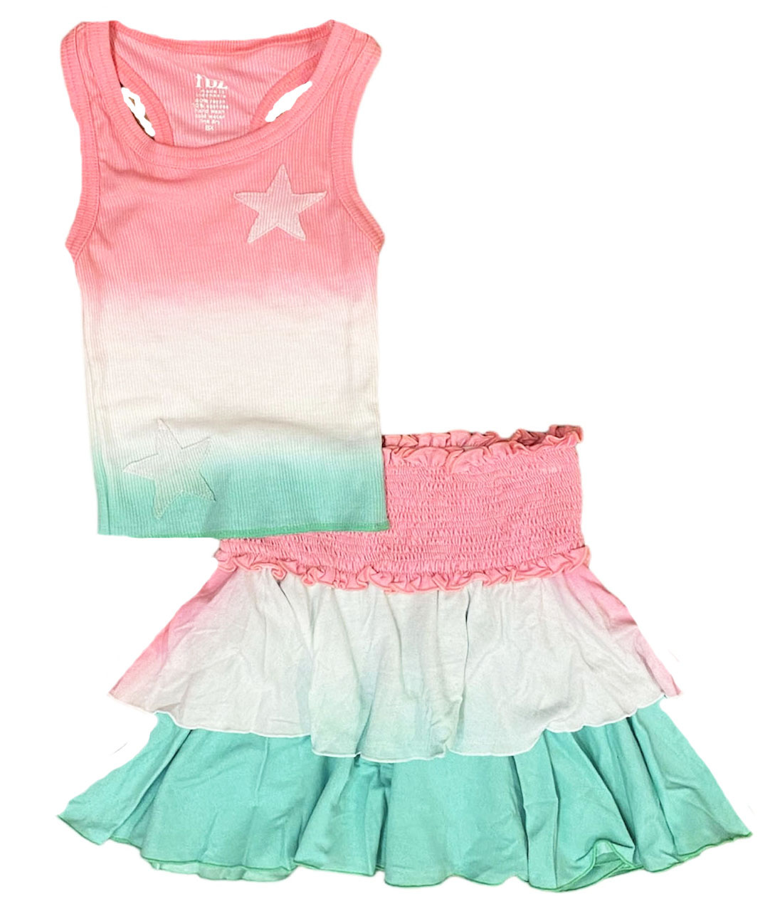 FBZ Pink/Green Ombre Star Skirt Set