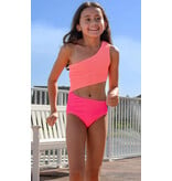 Limeapple Hot Pink and Melon Crinkle Cutout Swimwuit
