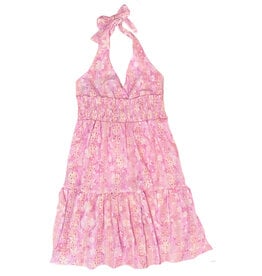 FBZ Pink Floral Halter Eyelet Dress