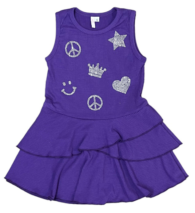 Sofi Purple Rhinestone Icon Ribbed Dress