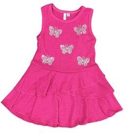 Sofi Pink Rhinestone Butterfly Ribbed Dress