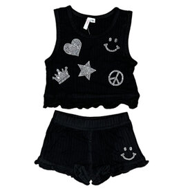 Sofi Black Rhinestone Icon Ribbed Infant Short Set