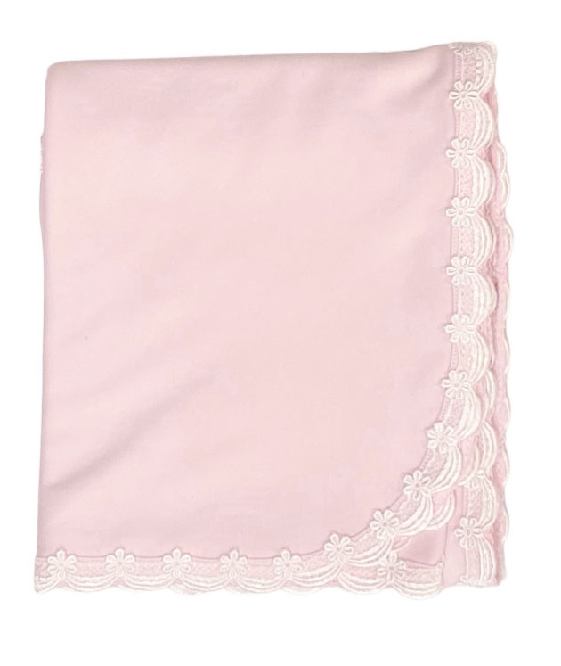 Sippys Pink Scalloped Floral Lace Blanket