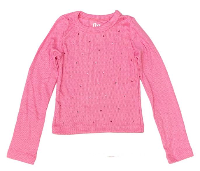 FBZ Pink Rhinestone Ribbed Top