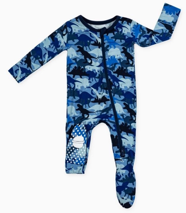 Macaron+Me Blue Camo Dino Footie