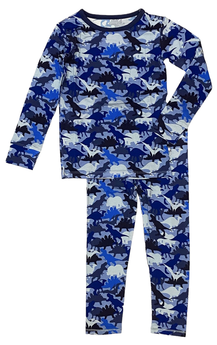 Macaron+Me Blue Camo Dino PJ Set