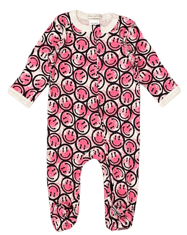 Little Mish Pink Spray Smileys Footie