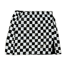 KatieJ NYC Blk/Wht Check Sequin Skirt
