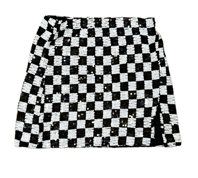 KatieJ NYC Blk/Wht Check Sequin Skirt