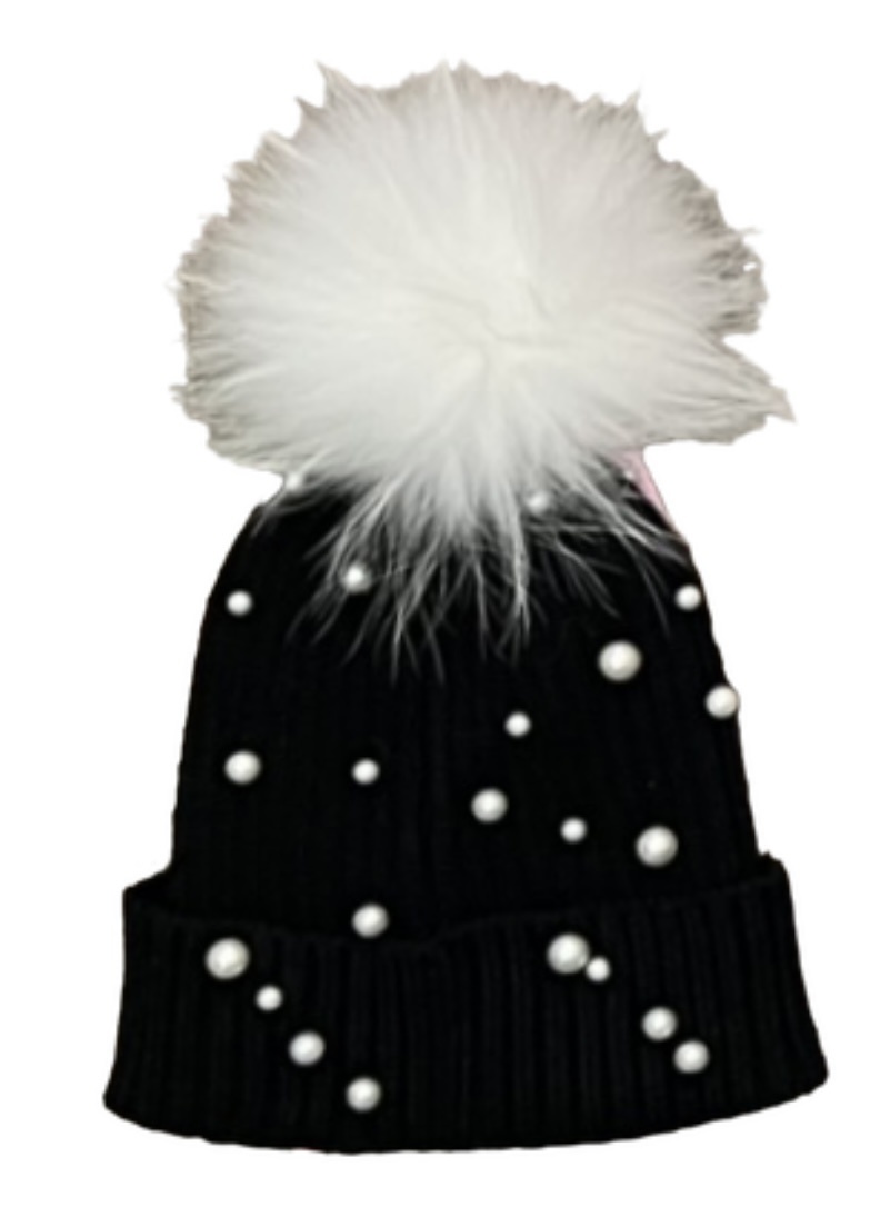 Bari Lynn Black Pearl Pom Pom Hat