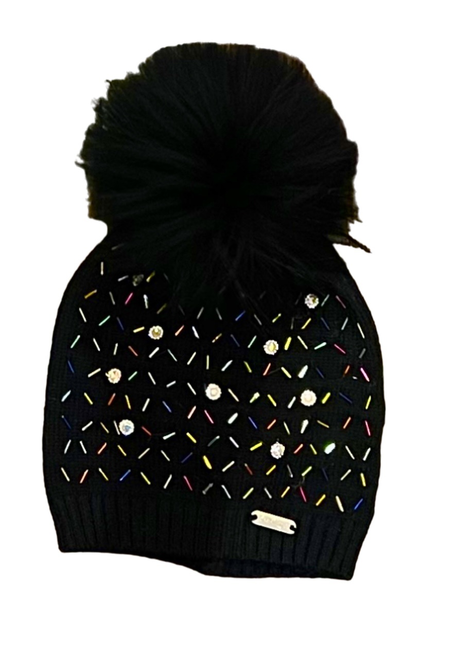 Bari Lynn Multi Beaded Pom Pom Hat