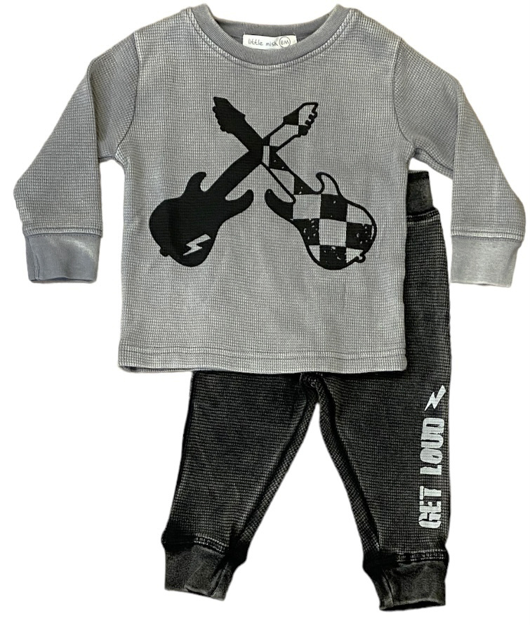 Little Mish Grey Enzyme Guitar Thermal Pant Set