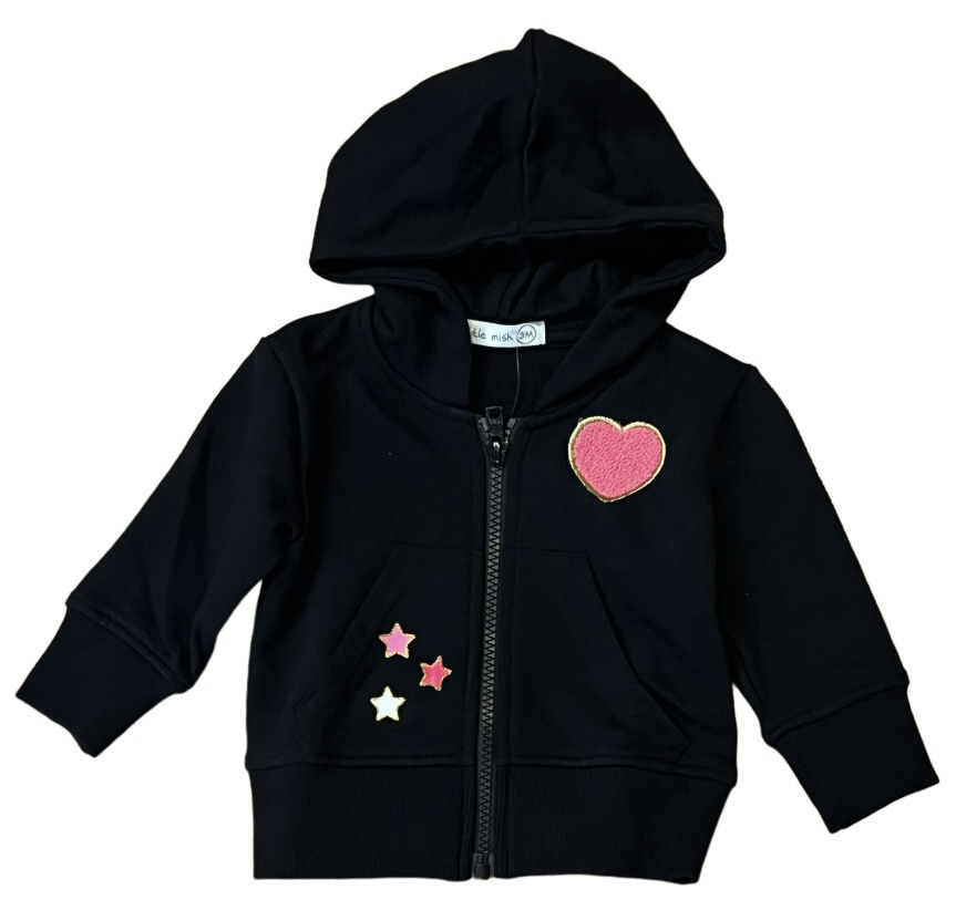 Little Mish Blk/Pink Hearts Zip Hoodie