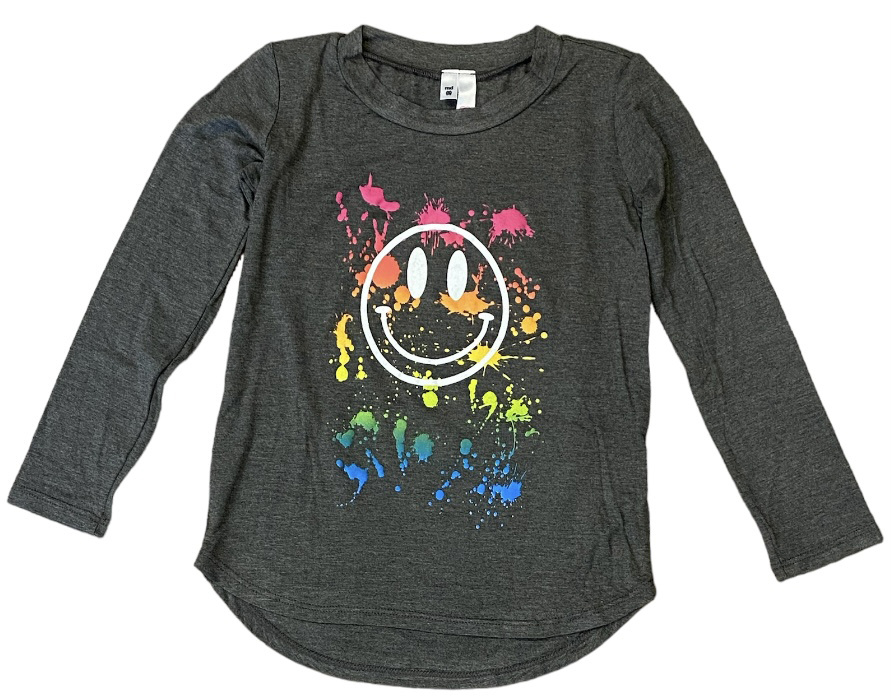 Malibu Sugar Grey Splatter Happy Face Top
