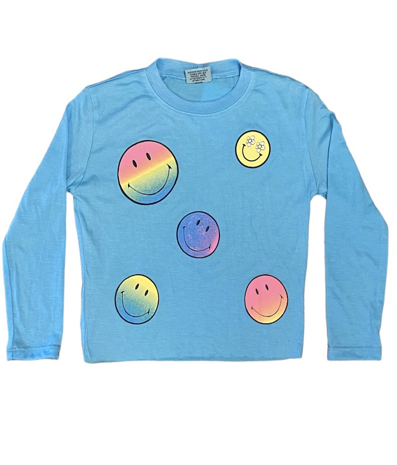 Firehouse  Bright Aqua Rainbow Smiley Top