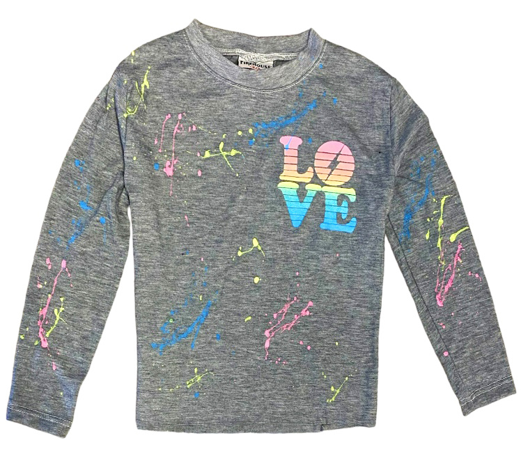 Firehouse Heather Gray Love Splattered LS Tee