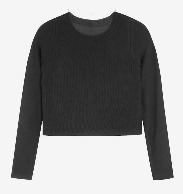 Suzette Black Seamless Rib L/S Top
