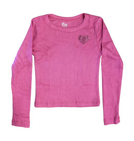 FBZ DK Pink Rhinestone Heart Ribbed Top