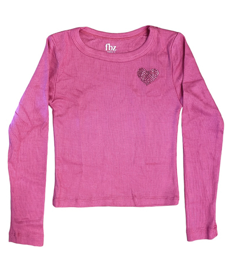 FBZ DK Pink Rhinestone Heart Ribbed Top - Precious Cargo