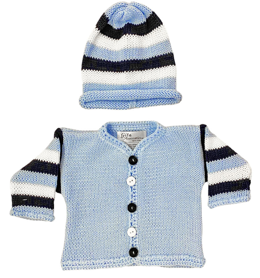 Gita Lt Blue/Navy/White  Striped Sweater Set