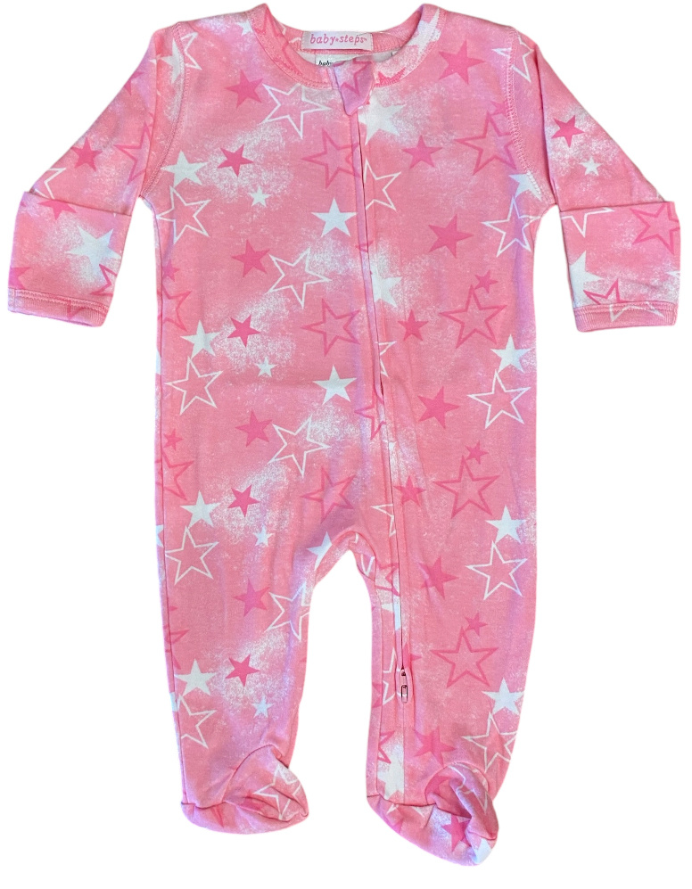 Baby Steps Pink Spray Star Footie