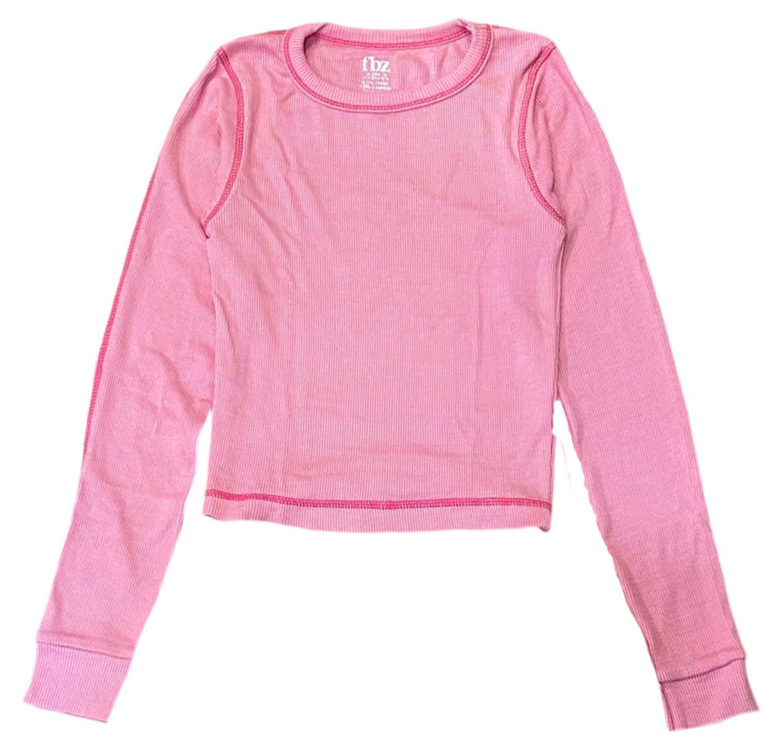 FBZ Pink Contrast Stitch Rib Top