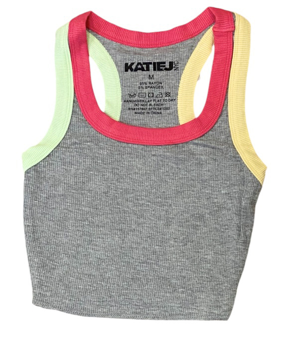 KatieJ NYC H Grey Raspb, Avacado Trim Tank Top