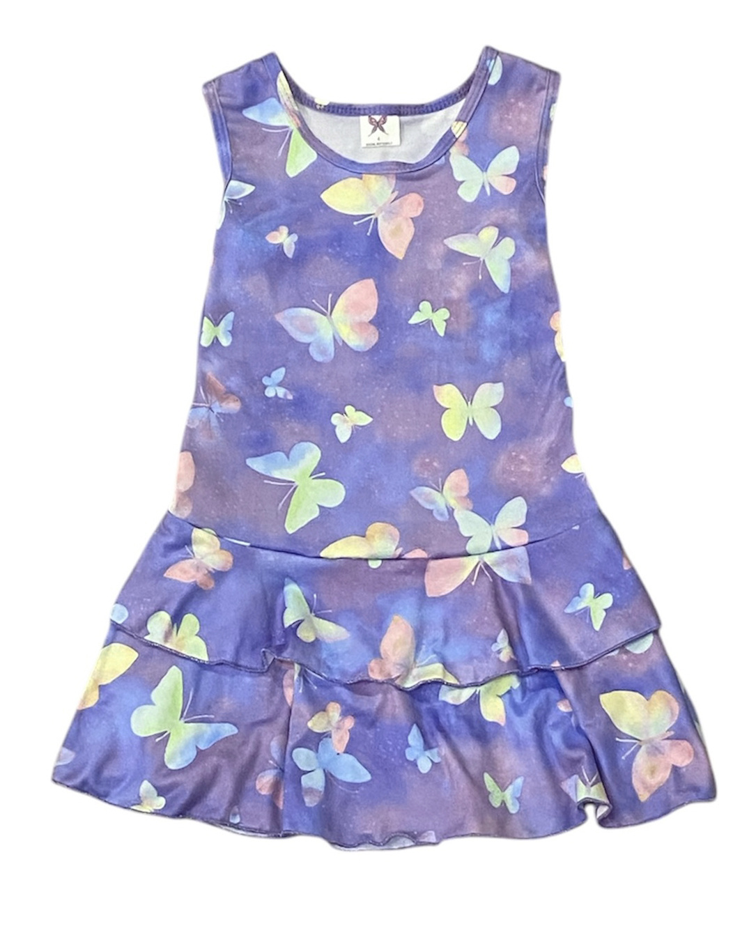 Social Butterfly Iris Butterfly Ruffle Tank Dress