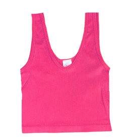 Suzette Fuscia Rib Crop Tank Top One Size