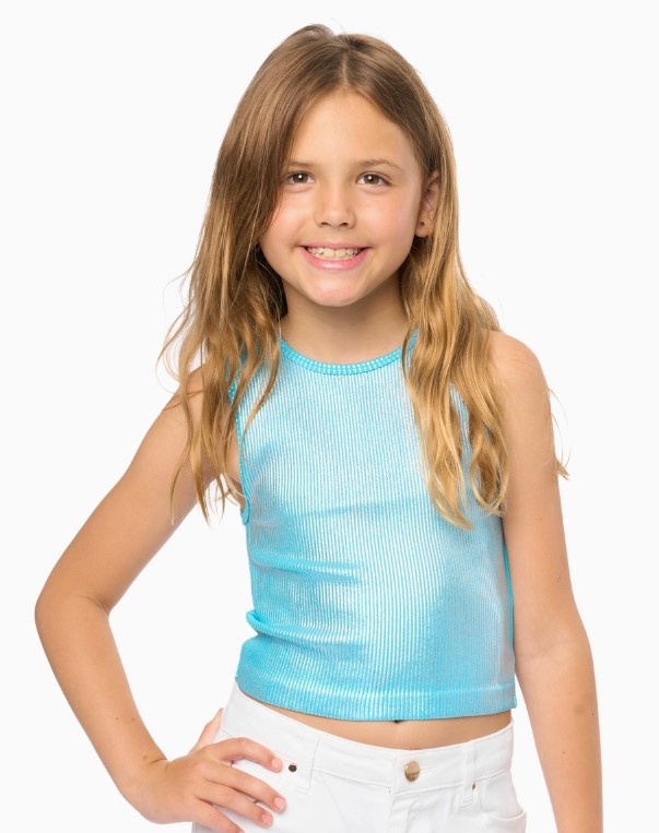 Ribbed Turq Metallic Foil Tank O/S